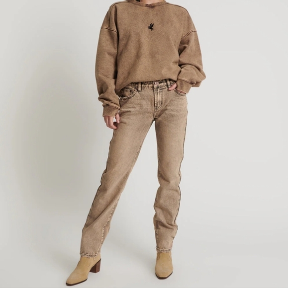 NWT One Teaspoon Truckers Mid Waist Straight Leg Denim Jeans in Rust  32 $165 - Picture 2 of 16